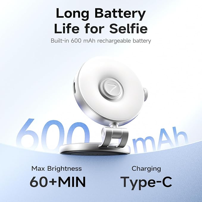 7RYMS 7Lite L1 Magnetic Selfie Light for MagSafe iPhone, LED Fill Light | CRI95 Lighting, 360° Rotation and Built-in Mirror. Magnetic Mount for Selfies, Video Call, Streaming and Photography (Silver)