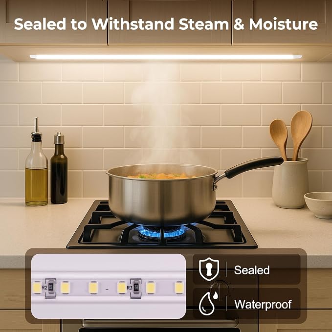 96inch Plug in Under Cabinet Lighting Strip for Kitchen, 120V Bright LED Under Counter Lights 6000k White Slim, Luces para Cocina Bajo Gabinete Under Shelf Wired Light for Sink/Workbench/Bookshelf