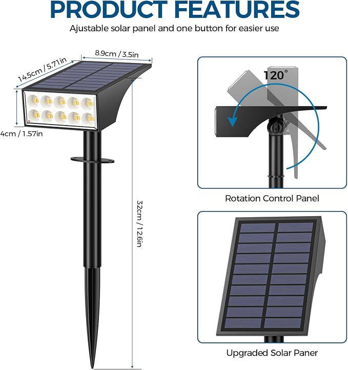 WENATY Solar Spot Lights Outdoor Waterproof IP65, Bright LEDs Solar Landscape Lighting for Outside Garden Yard, Solar Powered Spotlights for Accent Uplighting Backyard Statue Palm Tree, 2 Pack/Warm
