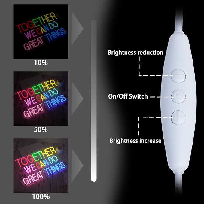 Together We Can Do Great Things Neon Sign Multicolor Encourage Letter Neon Light for Wall Decor Dimmable Positive Affirmation LED Light Sign for Wedding Party Store Home Birthday (16.54*10.63)