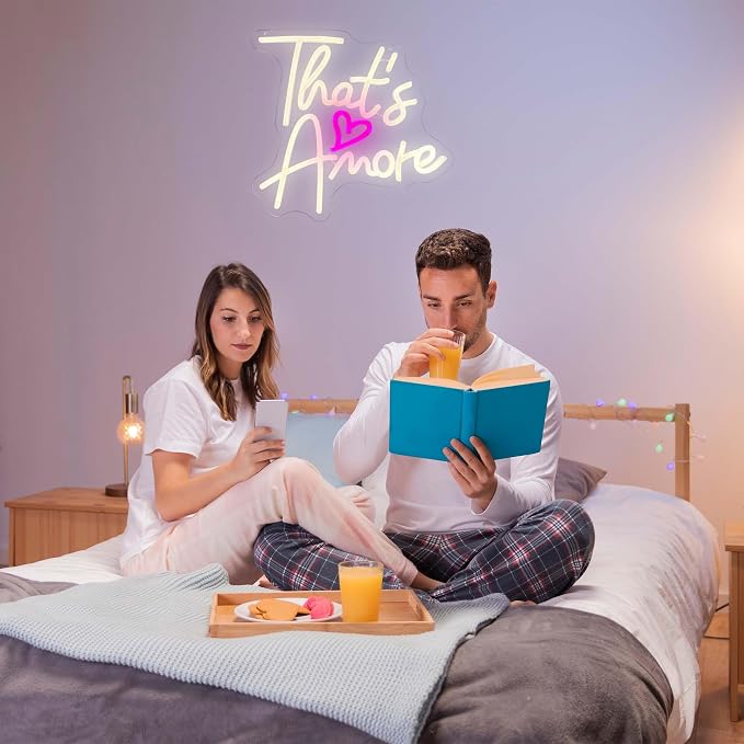 That's Amore Neon Sign, Dimmable LED Wedding Neon Sign Wall Art Sign, Wedding Backdrop Light Up Sign, USB Neon Sign for Birthday Anniversary Wall Decor Party Gifts(11.8 * 12.9in)