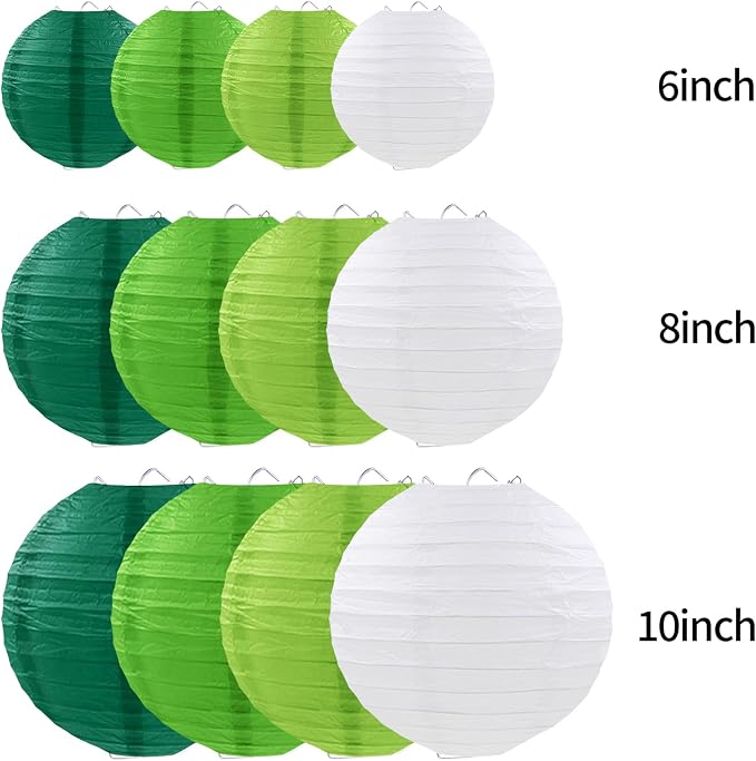 Green Paper Lanterns Party Decorations, Round Hanging Lanterns for Jungle Safari Party Supplies St. Patricks Day Decoration (12 PCS)