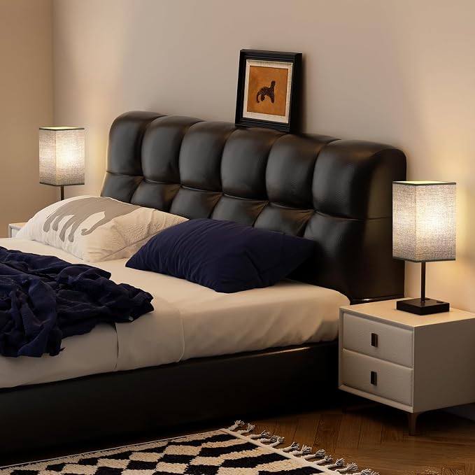 17.4" Set of 2 Table Lamp for Bedroom - Dimmable, USB C+A, 2 AC Outlets | 3-Way Touch Dimming, 3000K Warm White Bulb Included, Nightstand Lamp with Square Linen Shade, Room Decor for Men, Boys, Desk