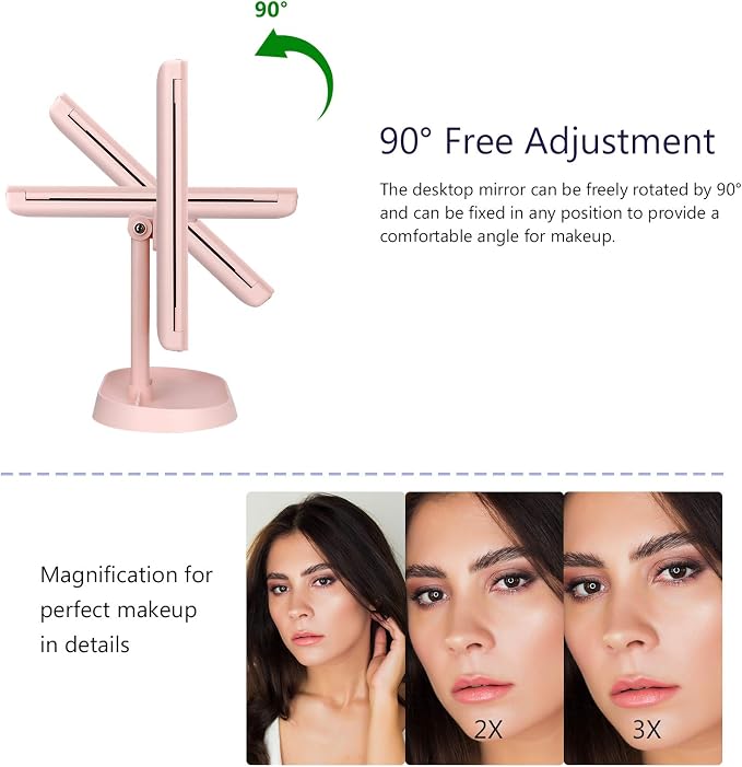 Trifold Lighted Vanity Makeup Mirror with 21 LED Lights,1x/2x/3x Magnification and Touch Screen Dimming,Two Power Supplies Makeup Mirror, Gift for Women