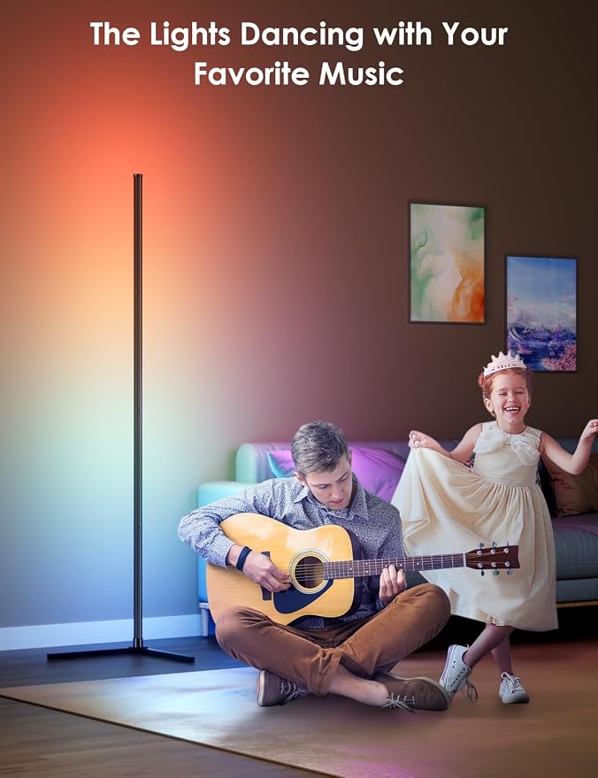 RGB Corner Floor Lamp, 64.5" RGB Color Changing Led Floor Lamp for Living Room APP and Remote Modern Light Bar with Music Sync and 16 Million Colors Dimmable Ambient Lighting for Bedroom