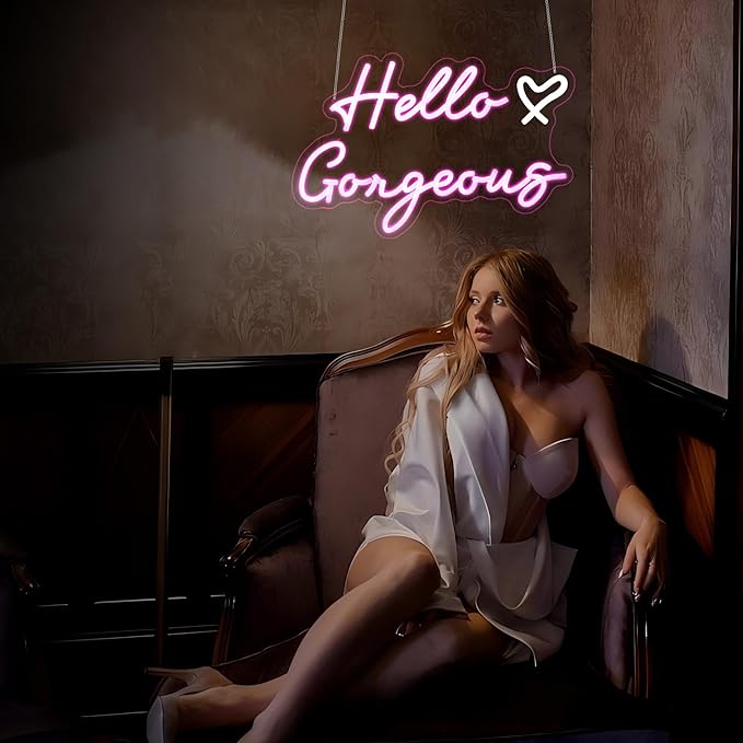 Hello Gorgeous Neon Sign, HSJNJKFU Neon Signs for Wall Decor Beer Bar Led Light Signs for Man Cave Decor Pink Led Neon for Room Birthday Party USB Powered
