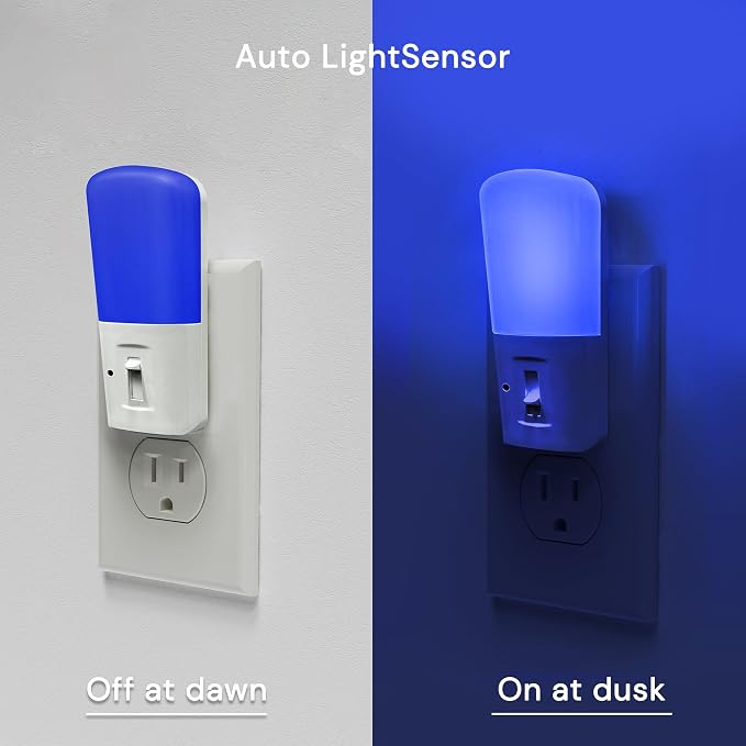 LOHAS-LED Blue Night Light Plug in, 2 Pack Dimmable LED Night Lights | Decorative Wall Blue Light, Dusk to Dawn Sensor, Adjustable Brightness for Kids Room, Hallway, Bathroom,Bedroom