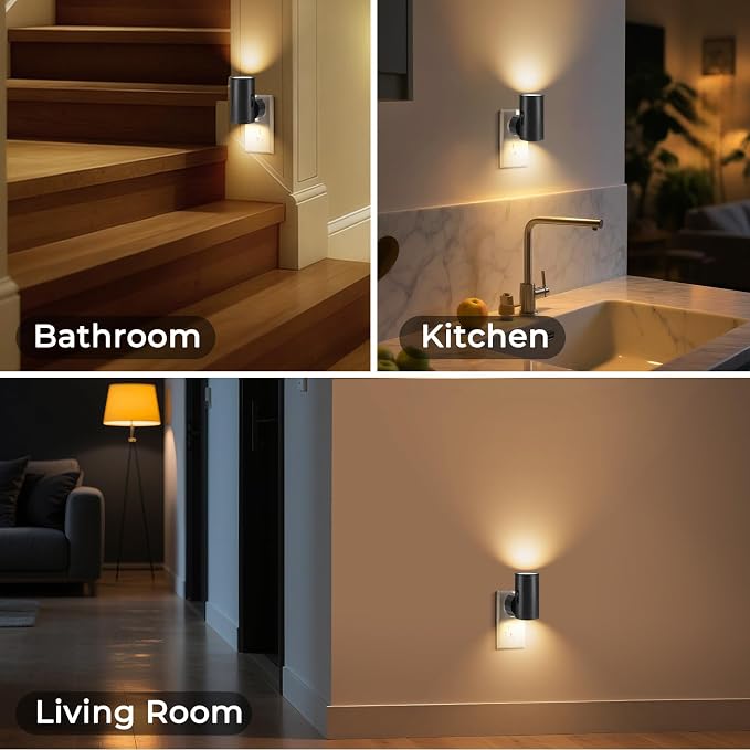 Motion Sensor LED Night Light Plug in,5-300lm Adjustable Brightness,2 Pack | Dusk to Dawn Sensor,Dimmable,Soft White 3000K,for Bedroom,Bathroom,Stairs,Hallway