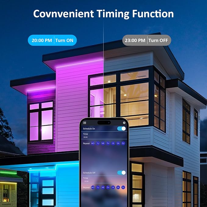 400FT Outdoor RGB LED Strip Lights, IP65 Music Sync Led Lights with App Control and Remote,Color Changing Waterproof Led Rope Lights for Outdoor, Balcony, Roof, Garden, Stairs