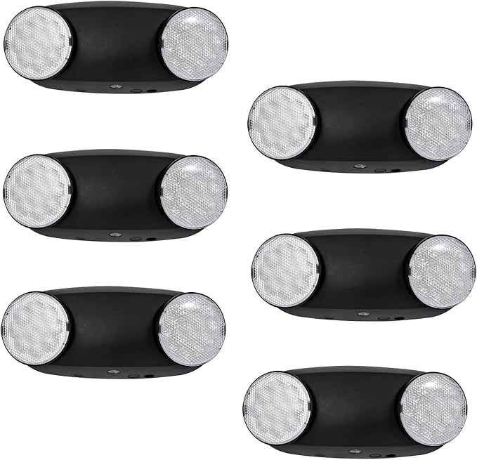 GZRUIYANG Emergency Lights with Battery Backup, 6 Pack Emergency Light, LED Commercial Emergency Lights, UL Listed, AC 120/277V, Hardwired Emergency Exit Light Fixtures for Business - (Black)