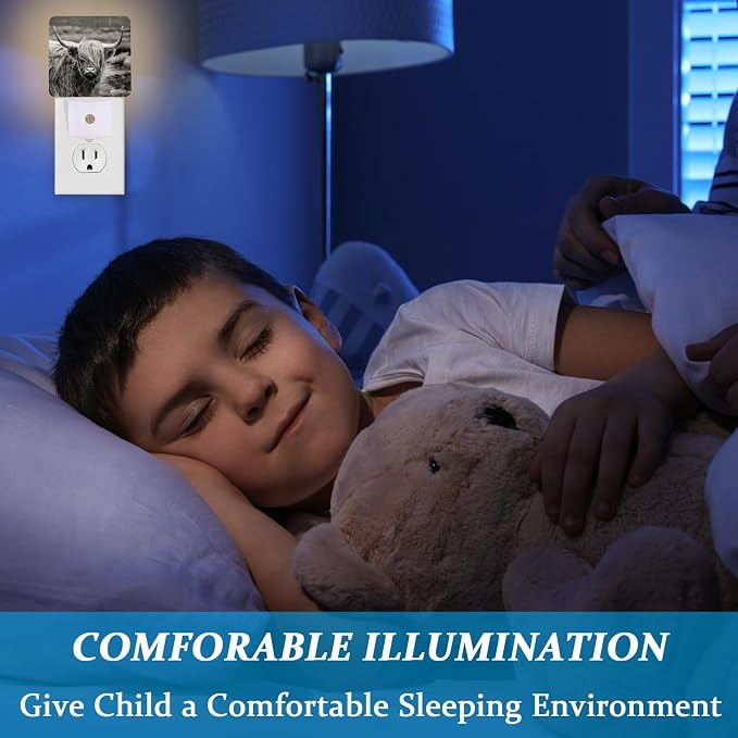 Highland Cow Night Light, Plug-into Wall Cows Nightlight Lamp with Dusk to Dawn Sensor, Led Lamp 0.5W Energy Efficient for Boys Girls Adults Home Decor