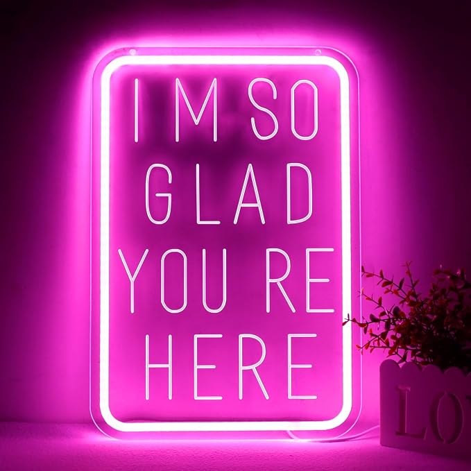 I'm So Glad You're Here Neon Sign for Wall Decor,Classroom Decor,USB Powered Light Up Sign for Classroom Wedding Party Store Home Neon Decor,Birthday Christmas Gift16.1 * 10.9Inch