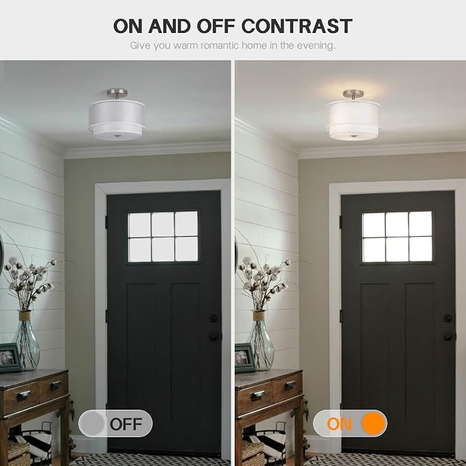 Semi Flush Mount Ceiling Light Fixture,Bedroom Ceiling Lights,12.6'' Light Fixtures Ceiling Mount,Drum Light Fixture,3-Light Modern Close to Ceiling Lamps for Living Room Dining Room Kitchen Entryway