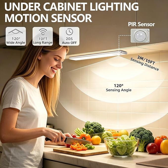 2Pack Under Cabinet Lighting Wireless Rechargeable Sensor Light Indoor with 3 Color Temps & Dimmable Led Lights,Magnetic Under Counter Lights Decorative Light for Kitchen/Stairs/Bedroom (9.5in)