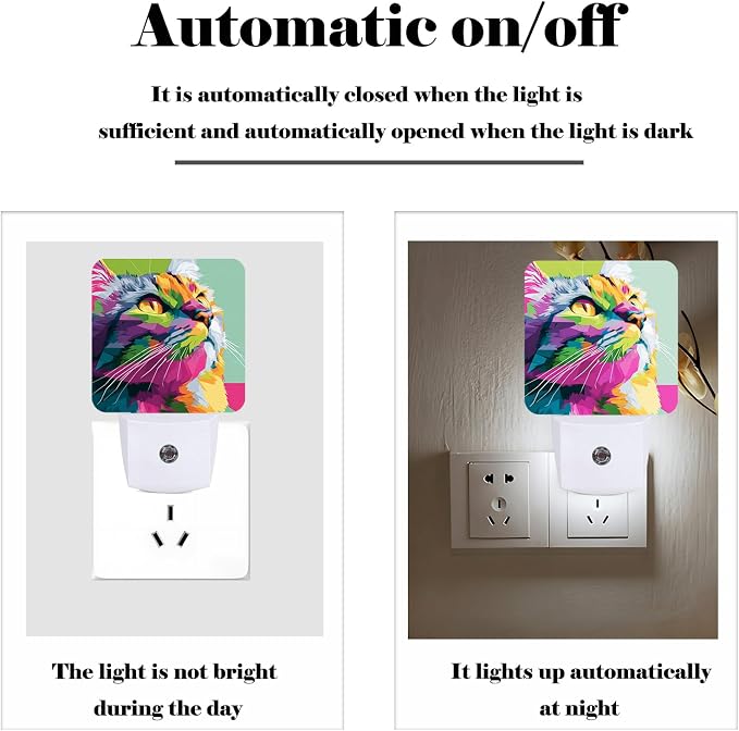 Colorful Cat Night Light,Plug-in Nightlights Auto Sensor Night Lamp Dusk-to-Dawn Lamp Home Decor for Nursery Children Girls Boys