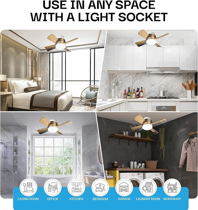 Bell+Howell Socket Breeze Cool Light Deluxe Bronze – Ceiling Fans with LED Lights and Remote Control, Replacement for Lightbulb - Bedroom, Kitchen, Living Room,1000 Lumens / 5000 Kelvins