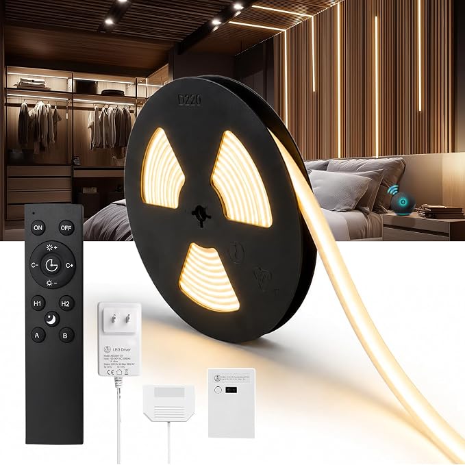 VST 16.4ft Smart Silicone Recessed LED Strip for Wood Slat Wall Panels, 24V | 2700K-6500K Tunable White, Alexa/App/RF Smart Control, Cut-to-Fit Continuous Strip with Quick Connectors for Custom Layouts