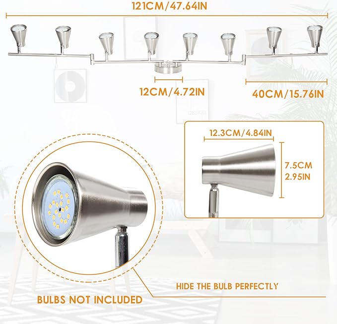 LABOREDUCER LED 8 Light Track Lighting Fixture Flexible, Adjustable Ceiling Spot Light with GU10 Track Light Head, Accent Lighting Foldable Swing Arm Brushed Nickel(Bulbs Not Included)