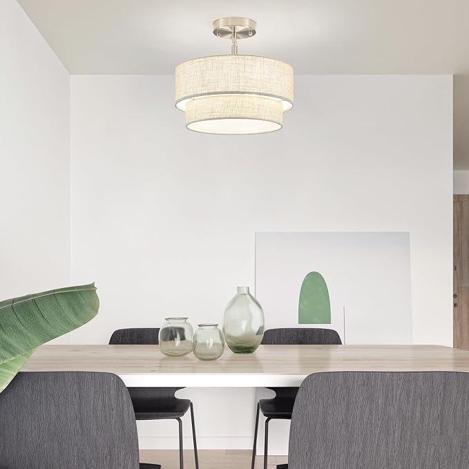 Semi Flush Mount Ceiling Light - 12.6in Diameter, Fits Flat & Sloped Ceilings, 3-Light E26, Dimable 3-Color Temp, ETL Listed, Modern Farmhouse Lighting for Entryway, Hallway, Kitchen