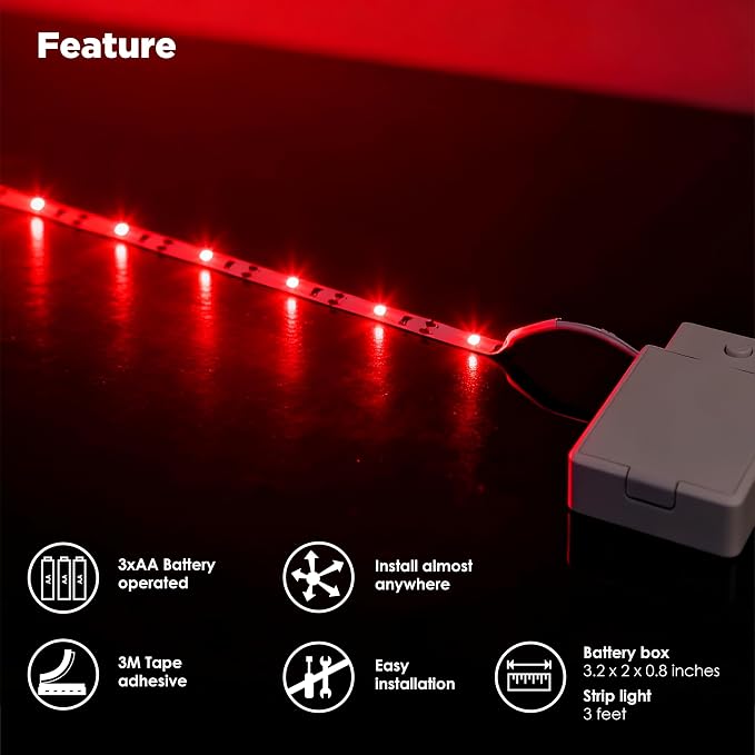 LED Strip Lights Battery Operated 3.33ft x 2 Pack Flexible LED Light Strip Battery Powered Lighting for Bedroom Room Decor Cabinet Shelf TV Backlight Red