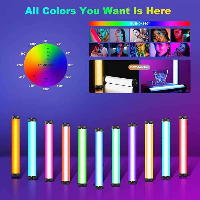3Pack RGB LED Video Light Stick Wand,3200K~8500K Magnetic Photography Tube Light,360° Full RGB Handheld Light Stick with 4000mAh Rechargeable Battery for YouTube Video,Vlog,Live Game Streaming…