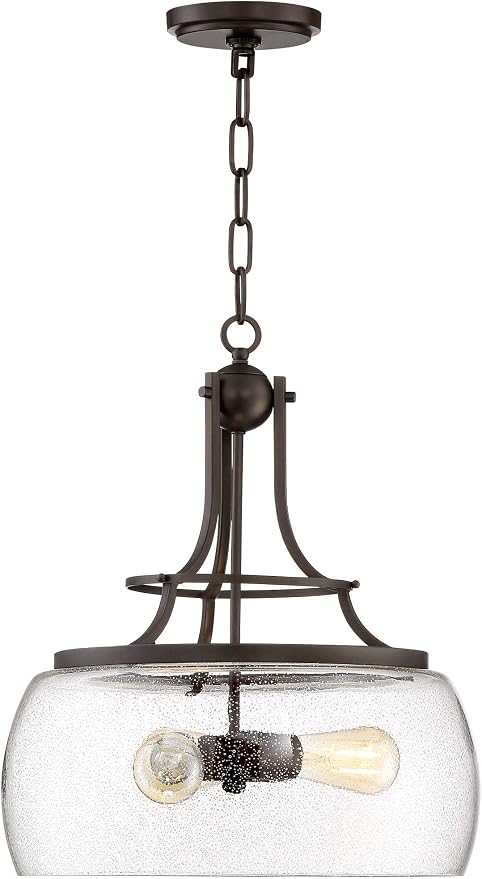 Charleston 16" Wide Painted Bronze 3-Light LED Pendant Light Light Fixture | Iron Chandelier Rustic Farmhouse Clear Glass Shade Dining Room House Foyer Entryway Kitchen Bedroom Living Ceilings