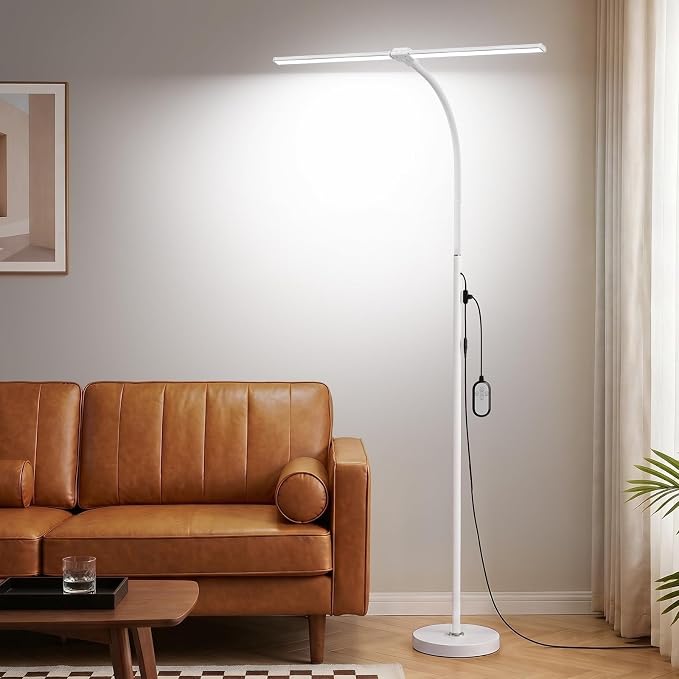 Dual-head LED Floor Lamp 20W 1400LM Adjustable Neck Bright Light White | Adjustable Brightness & Color Temperature, Modern Corner Tall Standing Lamp for Living Room Office Bedroom Reading