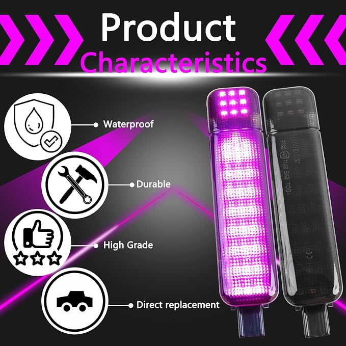 LED Side Door Panel Courtesy Lights, Fit for Chevy Sierra GMC C/K | Fit for Yukon Silverado 1500 2500 3500 Avalanche, Suburban, Hum-mer H2 Car Interior Panel Lighting,Purple-Smoking Lens