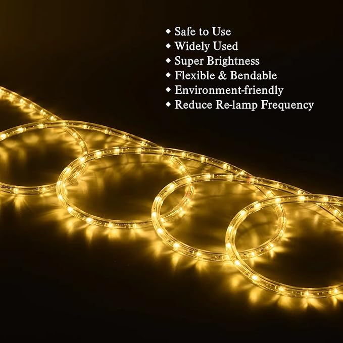 40ft LED Rope Lights Outdoor Warm White, Connectable, Waterproof 110V 432LED Flexible LED Rope Lighting for Walkways, Patios, Gardens, Fences, Porches,Indoor Outdoor Decoration