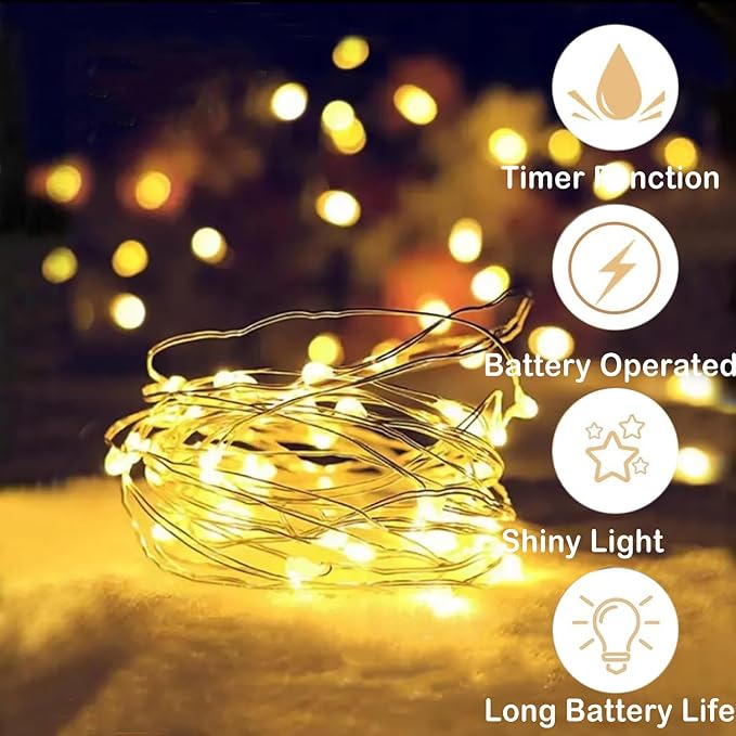 7 Pack LED Fairy Lights with Timer Battery Operated,3M 30 LED Firefly Lights Copper Wire Mini Twinkle String Lights,for Bedroom,Christmas,Wedding Decorations,Warm White