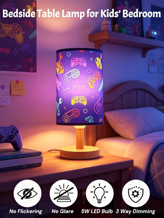 Video Game Table Lamp,Gaming Lamp for Bedroom Boys Gaming Lights,3 Colors Mode Nightstand Night Light with Cartoon Lampshade Kids LED Desk Lamp for Home Gamer Room Decor Gifts for Gamers