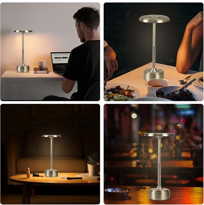 Cordless Rechargeable Modern Metal Table Lamp, Touch Dimming, 3-Color | Sliver, 5200mAh Battery, Portable LED Desk Light, Touch Sensor, Suitable for Night Light/Restaurant/Night Stand/Coffee/Bar