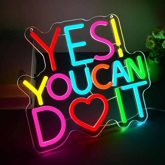 Yes You Can Do It Neon Sign for Bedroom Wall Decor | Dimmable motivational neon light, teen bedroom office desk decor, encouraging birthday gift for students, size 11.8*10.2 in