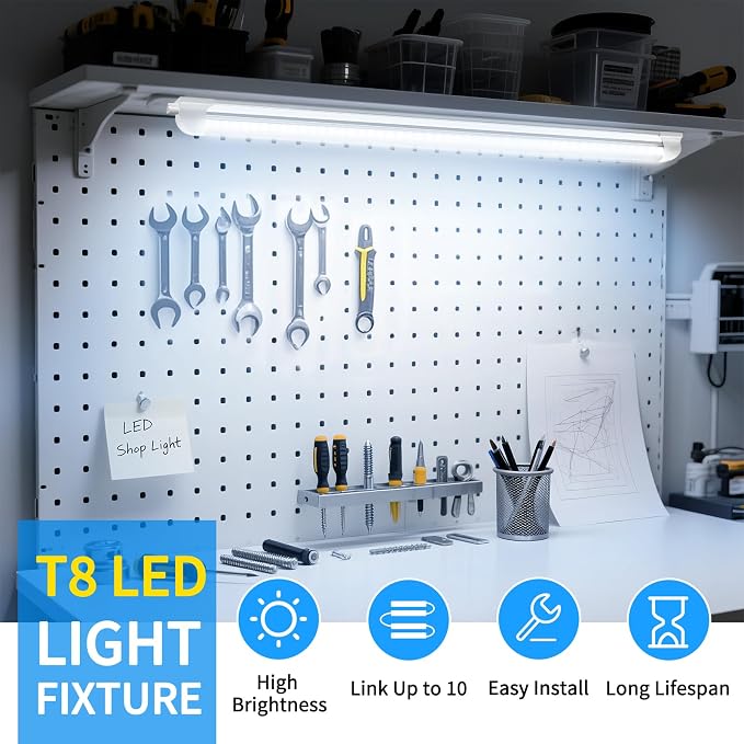 CNSUNWAY LED Shop Light 3FT, 34W 4760LM 6500K, V-Shape T8 LED Tube Lights | Ceiling Shop Lights, Linkable Under Counter Light for Kitchen, Garage, Workbench, Basement, Plug and Play, ETL Listed, 2-Pack