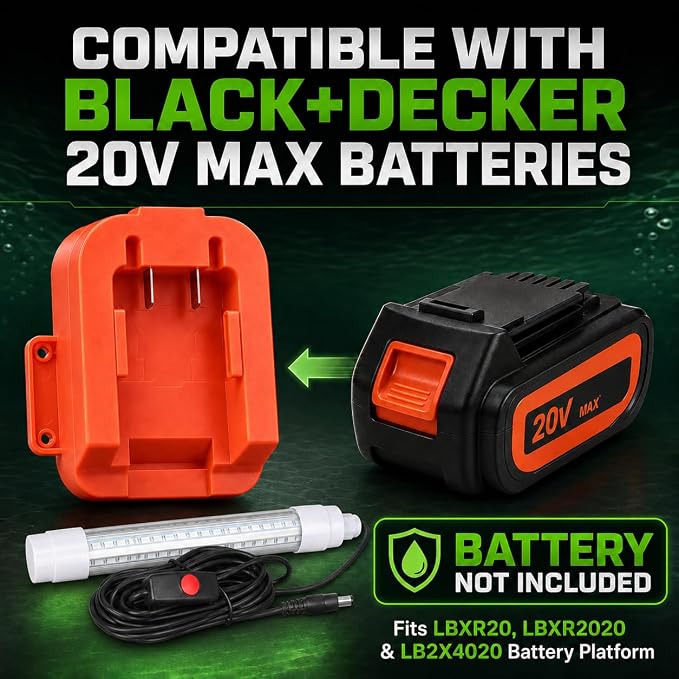 Underwater Green Fish Light Compatible with Black & Decker Batt