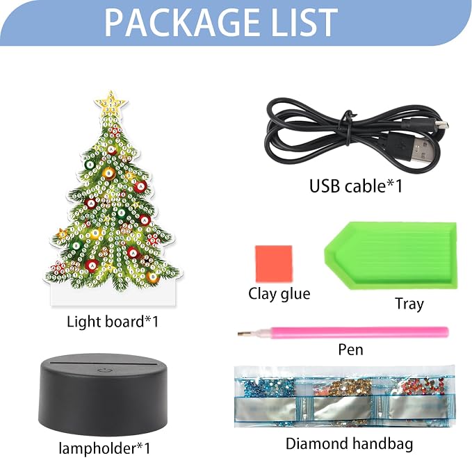 JISHSHAY Christmas Diamond Painting Night Light Diamond Art Table Lamps Gem Art LED Lights Gem Painting Desk Lamp Mosaic Kits for Adults DIY Kits for Adults Paint by Numbers Christmas Tree