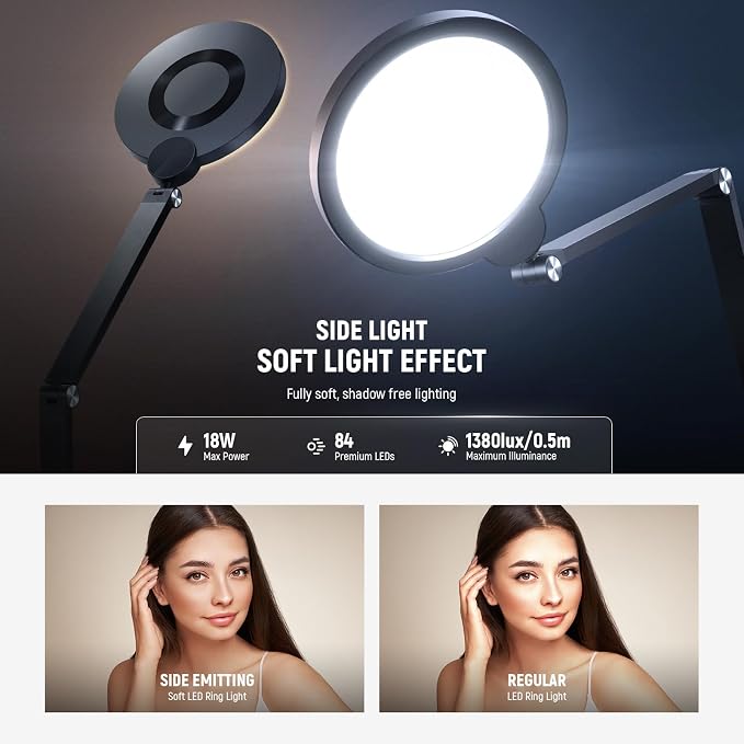 NEEWER Basics 18W 7" Desktop Ring Light with Stand for Desk, Video Conference Streaming Recording Makeup Selfie Computer Laptop Zoom Lighting, Full Screen LED Circle Ringlight with Arm & C Clamp, R18
