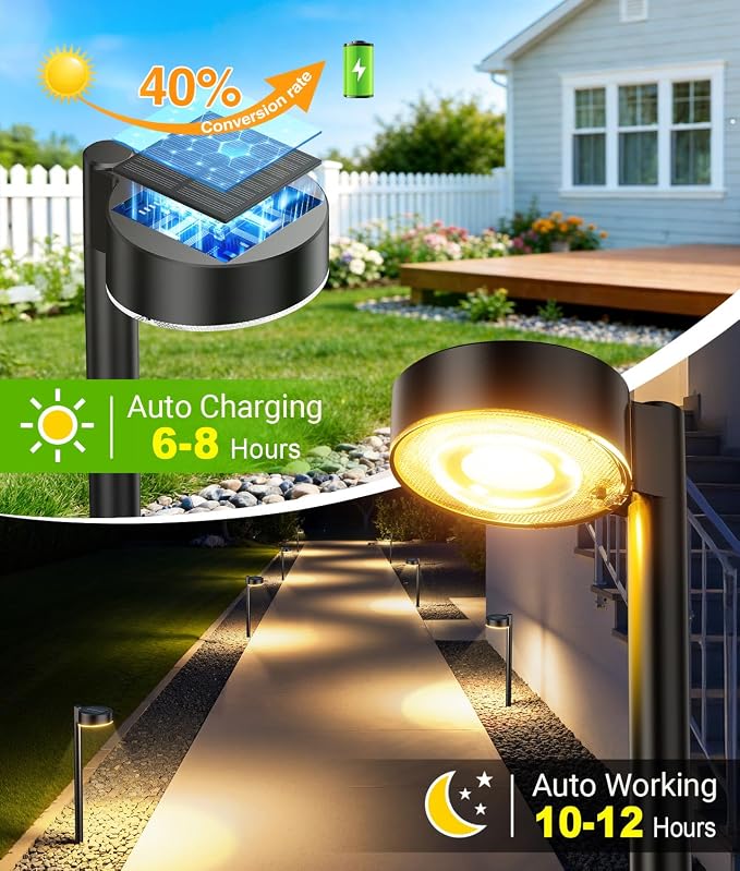 12 Pack Solar Pathway Lights Outdoor, Solar Powered Landscape Path Light with Larger LED Lens, Brighter Up to 12 Hrs Waterproof Outdoor Solar Light for Yard Garden Walkway Driveway Sidewalk