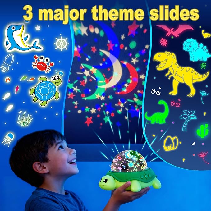 Turtle Kids Night Light,Toys for Boys 3-8 Years Old Starry Sky Projector Light,360 Rotation,4 LED Bulbs,16 Light Colors Variable,USB Cable Powered,Ceiling Light for Kids Bedroom