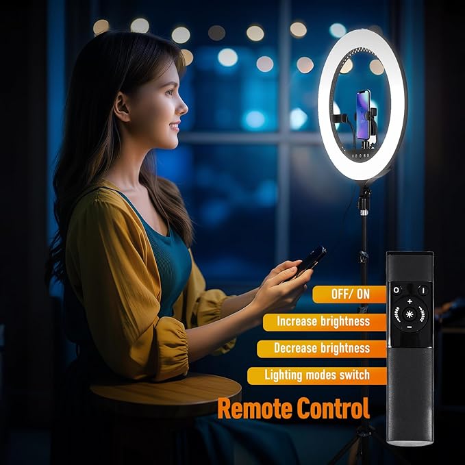 GWO 21 inch LED Ring Light with Tripod Stand 6000K Dimmable Makeup Selfie Light with Touch Panel Phone Holders for YouTube Vlog Video Shooting Include Carrying Bag and Remote Control CRI>90