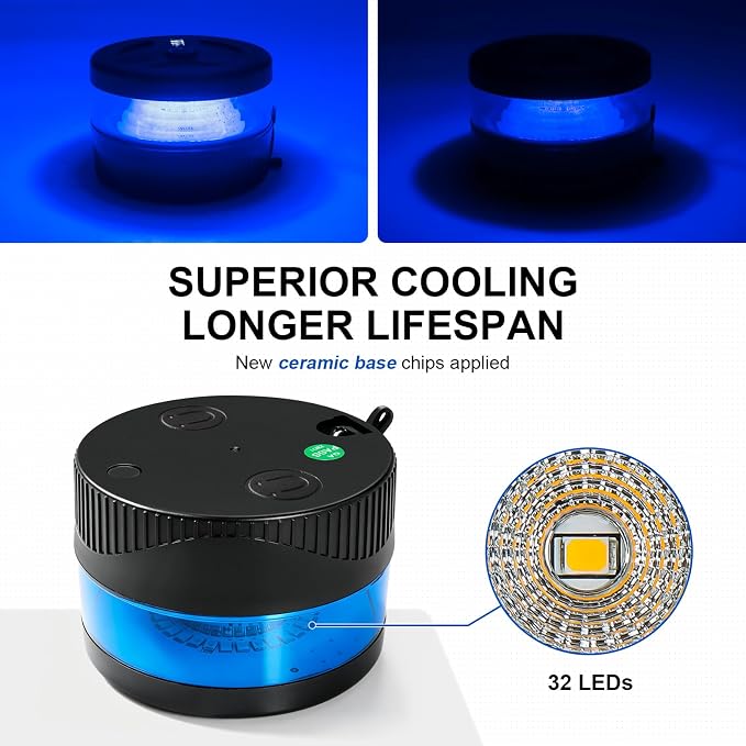 NeaLia Magnetic Wireless Beacon Light, USB-C Strobe Light, Blue | Rechargeable, IP67 Waterproof, Emergency Flashing for Volunteer Firefighter, POV, Highway