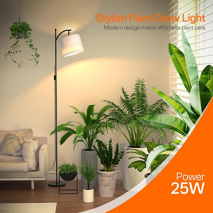 70.8in Tall Grow Light with Stand, Standing Plant Light with Timer | 25W 3000K Non-Dimmable, Full Spectrum LED Grow Lamp for Plant Growth, Flexible Adjustable Angle