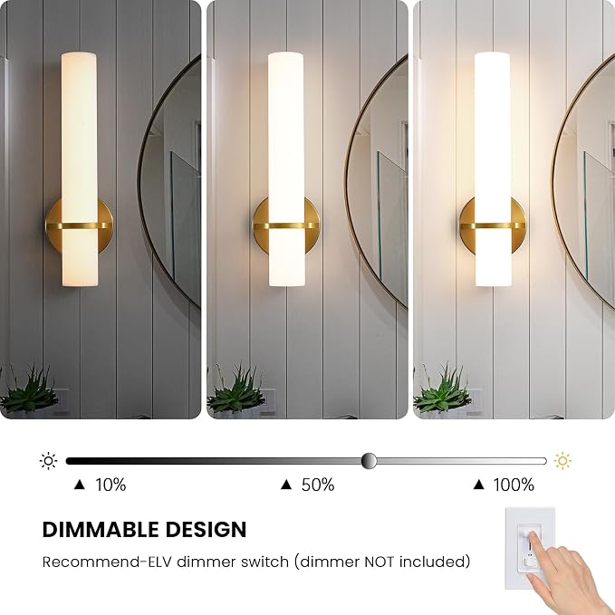 AIJIASI Wall Sconces - 15 inch Gold Wall Sconces Set of Two Modern Bathroom Sconce 15W Dimmable LED Wall Sconce Light with Acrylic Lampshade, Bathroom Vanity Light for Mirror Living Room Hallway 3000K