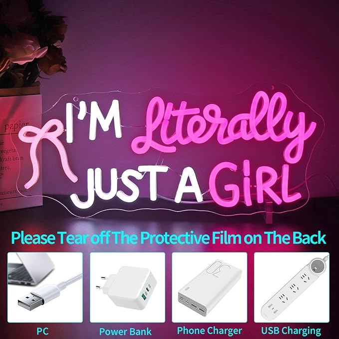 Neon Sign, HSJNJKFU Dimmable Led Neon Signs for Wall Decor, White & Pink Light up Signs for Room Home Decor - Led Sign USB Powered