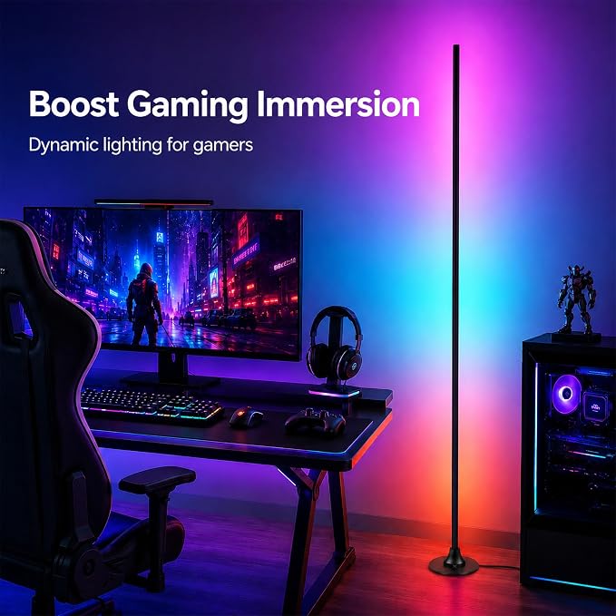 sylvwin Corner Floor Lamp,Smart Ambient Light for Gaming Room | Remote & App Control,16 Million Colors & 100+ Scene Modes, Music Sync ,RGB Color Changing Floor Lamp for Living Room