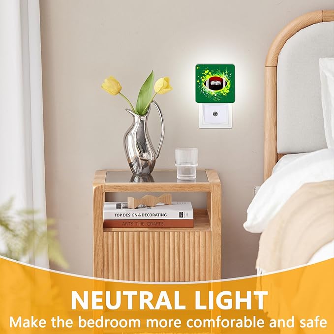 American Football Night Light, Plug-into Abstract Football Ball Nightlight White LED Lamp, Energy Efficient Decor Desk Lamp for Bedroom Hallway Stairs Bathroom