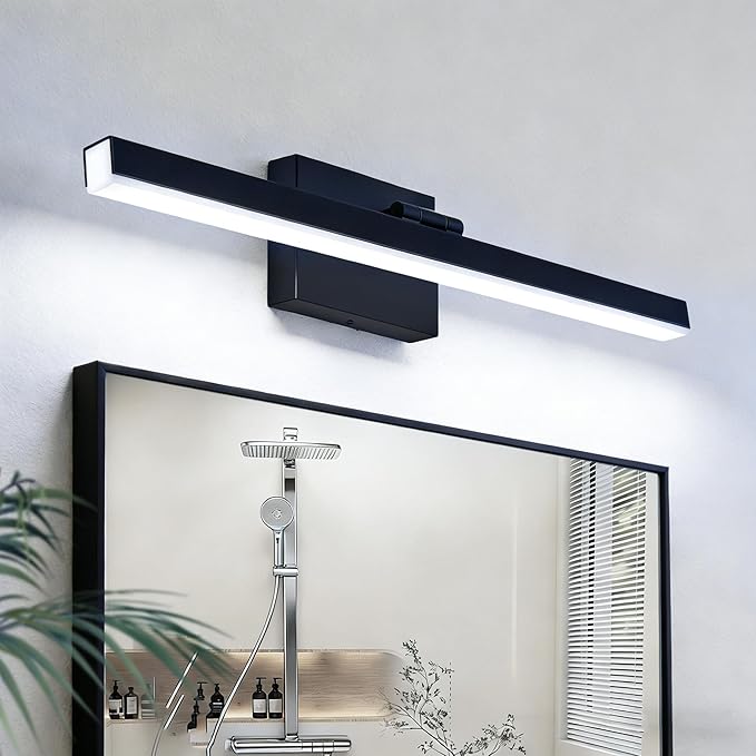 IZORRO Modern Bathroom Vanity Light 24 inch, Rotatable, 16W Dimmable Led Bathroom Light Fixture Over Mirror, Black Vanity Light Bar (Cool White 6000K)