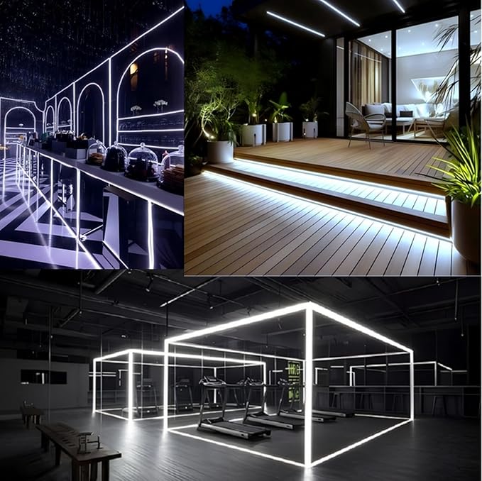 FORT LED Neon Rope Lights White 50FT Flexible AC 110V 120V LED Strip Lights Outdoor Waterproof Plug-Play Neon Strip Lighting Dot Free Cuttable Home Commercial Decor Neon Sign ETL FCC