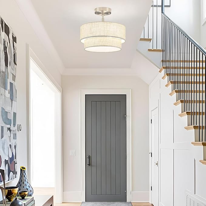 Semi Flush Mount Ceiling Light - 12.6in Diameter, Fits Flat & Sloped Ceilings, 3-Light E26, Dimable 3-Color Temp, ETL Listed, Modern Farmhouse Lighting for Entryway, Hallway, Kitchen