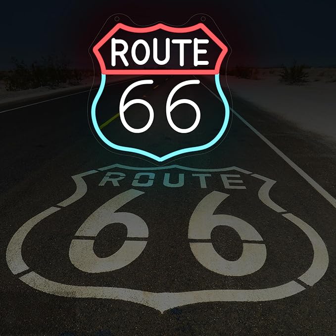 Route 66 Neon Sign, LED Light Room Decor USB Powered, for Bedroom Living Room Gaming Room Man Cave Home Party Birthday Gift for Family Friends Kids